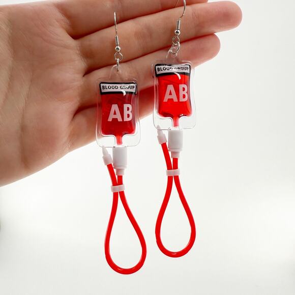 Fake Blood Bag Earrings, Vampire Dangle Earring, Nurse Earrings, Donor Earrings - Picture 3 of 4